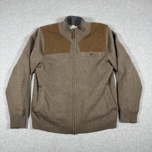 Duluth Trading Sweater Mens Medium Brown Shetland Wool Windproof Full Zip Knit